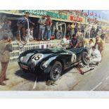 Terence Tenison Cuneo (1907-1996), coloured print "Jaguar Pit Stop Le Mans 1953" signed in pencil
