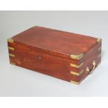 A 19th Century mahogany and brass banded writing slope with hinged lid, fitted a secret drawer