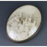 E Cassier, a Victorian oval plaster relief wall plaque of Christ and The Holy Family 39cm x 21cm