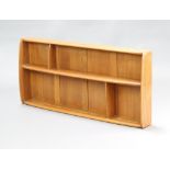Mid Century, an Ercol style elm bow front plate rack 47cm h x 106cm w x 12cm d Light contact marks