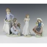 A Lladro figure of a girl holding a basket of flowers 16cm, ditto of a girl 6990 19cm, another of