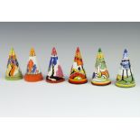 A set of 6 Wedgwood, Clarice Cliff conical sugar sifters from the Centenary Clarice Cliff