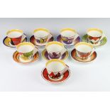 A set of 8 Wedgwood, Royale Stratford Fantasque Clarice Cliff tea cups and saucers - Apples, Trees