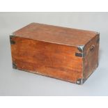 A 19th Century camphor and metal bound trunk with hinged lid and iron drop handles 43cm h x 89cm w x