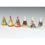 A set of 6 Wedgwood, Clarice Cliff conical sugar sifters from the Centenary Clarice Cliff
