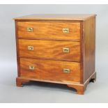 A 19th Century mahogany military style chest of 3 drawers with countersunk handles, raised on
