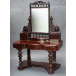 A Victorian mahogany Duchess dressing table with rectangular plate mirror to the centre above 1 long