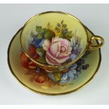 A rare Aynsley teacup and saucer decorated with Roses by Joseph A Bailey (active 1937-1974) the