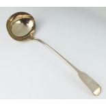 A George III silver fiddle pattern ladle with engraved monogram London 1813, 188 grams