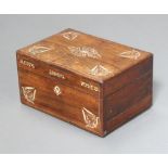 A Victorian inlaid rosewood and mother of pearl jewellery box with hinged lid, the base fitted a