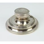 A silver capstan inkwell (lacking liner) Birmingham 1911, 9cm The lid is separated