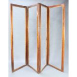 A Victorian mahogany 4 fold screen 216cm h x 81cm when closed x 324cm when open Fabric panels to the