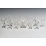 A 19th Century Georgian rummer 13cm, ditto shot glass, a set of 4 flared neck glasses and 5 others