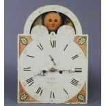 S Hill, Sheffield, an 18th Century 8 day longcase clock movement, the 50cm x 36cm painted dial
