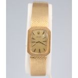 A lady's 18ct yellow gold Rolex wristwatch 20mm x 17mm on a mesh bracelet, gross weight including