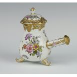 A 19th Century Meissen porcelain chocolate pot and cover with gilt decoration and floral sprays of