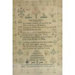 A 19th Century sampler "The Request" by Emil Frances Bowerman 1838 aged 10, contained in a
