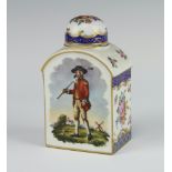 A rare 18th/19th Century German domed top tea caddy decorated with a golfer holding a golf club over