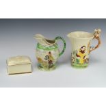 A Crown Devon Fieldings musical jug - On Ilkley Moor Baht'at 20cm, a musical jug Snow White and