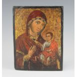 A 19th Century Russian icon, oil on panel, showing the Virgin and child 18cm x 14cm