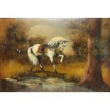 Saletti, oils on board a pair, studies of horses 12cm x 17cm The paint is extensively crackled