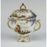 A 19th Century German 2 handled cup and cover decorated with buildings, ships and figures 10cm The