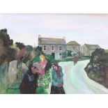 ** Gill Watkiss (born 1938), oil on board signed and dated '75, daffodil pickers in a country