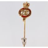 A 9ct yellow gold enamelled Royal Artillery tie Pin 55mm, 2 grams