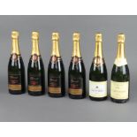 Four bottles of The Wine Society champagne, a bottle of Jules Camuset champagne and a bottle of