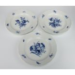 Three 19th Century Meissen blue and white plates decorated with flowers and insects 25cm