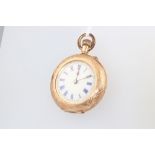 A lady's Edwardian 14k fob watch with enamelled dial contained in a 32mm case This watch is working