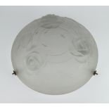 An Art Deco moulded clear glass lamp shade decorated with roses 34cm