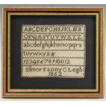 A Victorian sampler, alphabets and numbers by Elinor Fanny C Legh 1852 13cm x 16cm