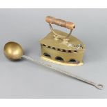 A Lion brass and steel box iron (no slug), together with a brass and steel ladle