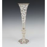 A 19th Century Bohemian white flash tapered vase decorated with flowers with gilt highlights 41cm