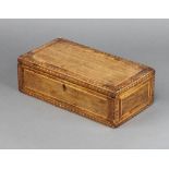 A 19th Century rectangular inlaid mahogany trinket box with hinged lid 8cm h x 25cm w x 13cm d