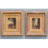 E Victor, oils on canvas a pair, signed, studies of chicken in a farmyard 19cm x 14cm