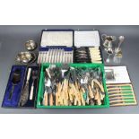 A cased pair of silver plated fish servers, 3 cased sets and a quantity of plated cutlery etc