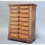 A Victorian pine and mahogany collectors chest of 8 short drawers, raised on bracket feet 57cm h x