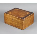 A 19th Century inlaid mahogany trinket box 13cm h x 28cm w x 22cm d The top is warped, escutcheon is