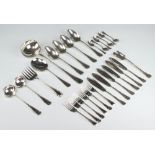 A quantity of ribbon and bow silver plated cutlery comprising 6 fish knives, 6 fish forks, 4 serving