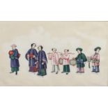 A 19th Century watercolour on rice paper, a procession of Chinese figures 19cm x 30cm There is a
