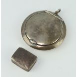 A silver circular compact Birmingham 1919 6cm (mirror a/f) and a modern silver pill box