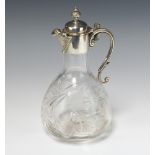 A silver plated mounted cut glass ewer 23cm