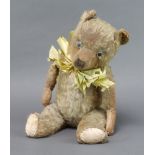 A yellow mohair teddy bear 50cm h x 15cm wBalding in places