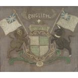 A 19th Century Berlin woolwork embroidery, coat of arms of England 28cm x 34cm This embroidery is