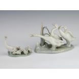 A Lladro group of 3 geese 20cm, a ditto group of a goose and goslings 12cm