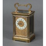 A 19th Century carriage timepiece with 4cm circular enamelled dial with Arabic numerals, contained