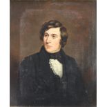 19th Century oil on canvas unsigned, study of a gentleman in a black frock coat, 74cm x 61cm