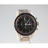 Omega, a gentleman's steel cased Omega Speedmaster chronograph manual wristwatch, black tachymeter